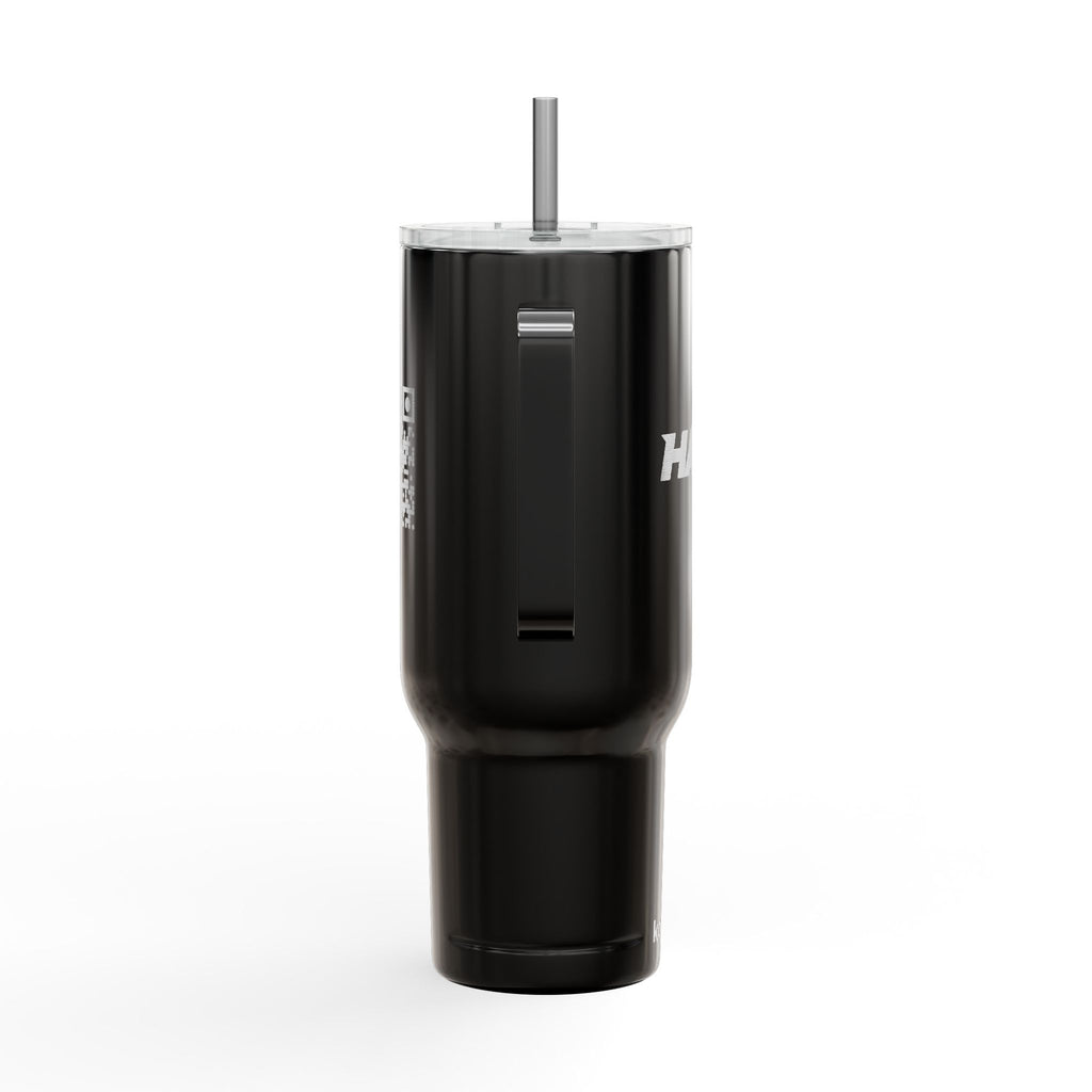 40oz Engraved Insulated Tumbler — 'HARD' Stainless Travel Mug with Lid & Straw