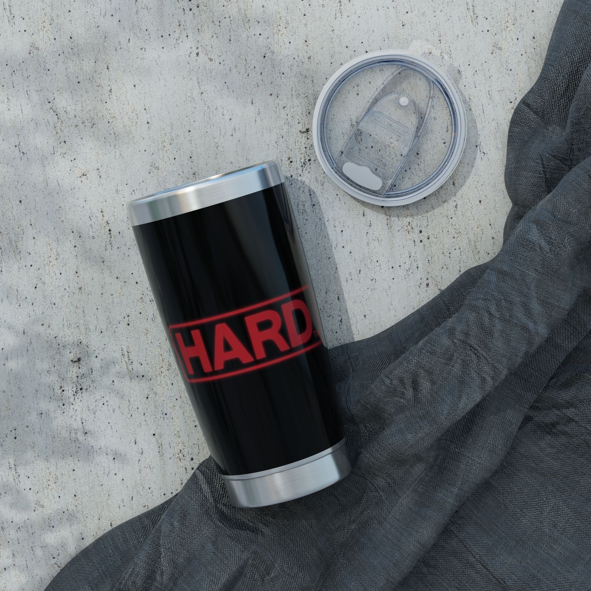 20oz Travel Tumbler — Black "HARD" Red Logo Insulated Cup