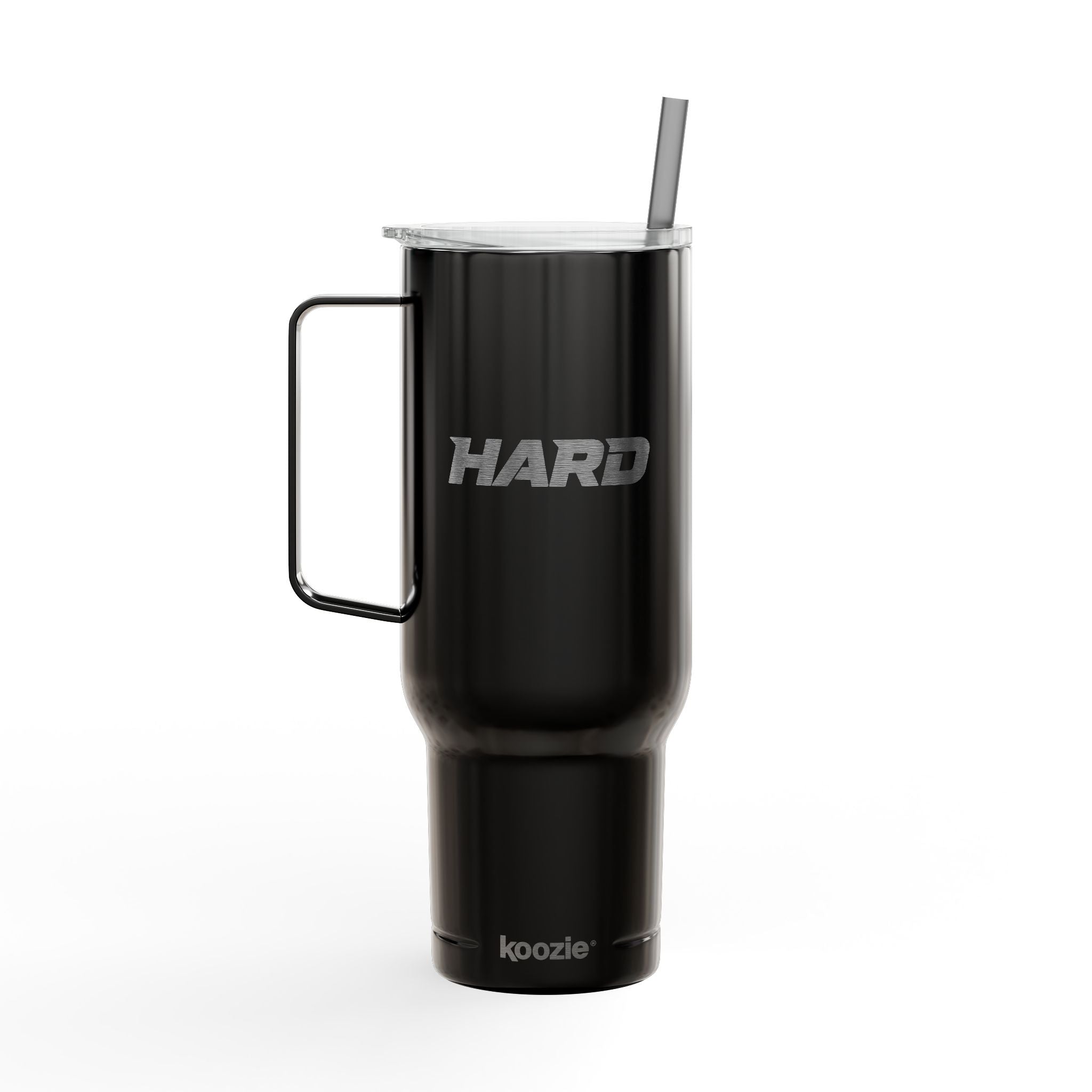 40oz Engraved Insulated Tumbler — 'HARD' Stainless Travel Mug with Lid & Straw