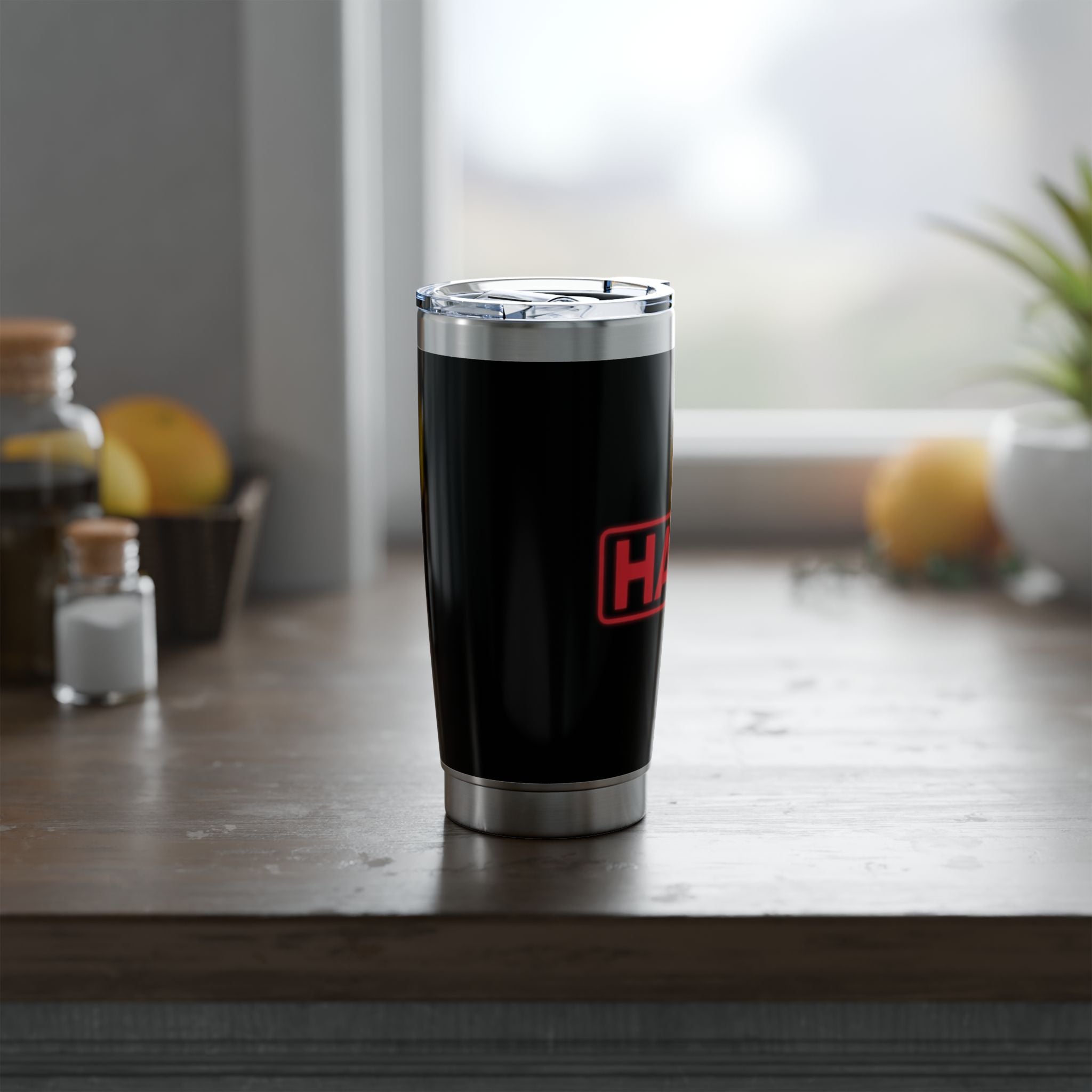 20oz Travel Tumbler — Black "HARD" Red Logo Insulated Cup
